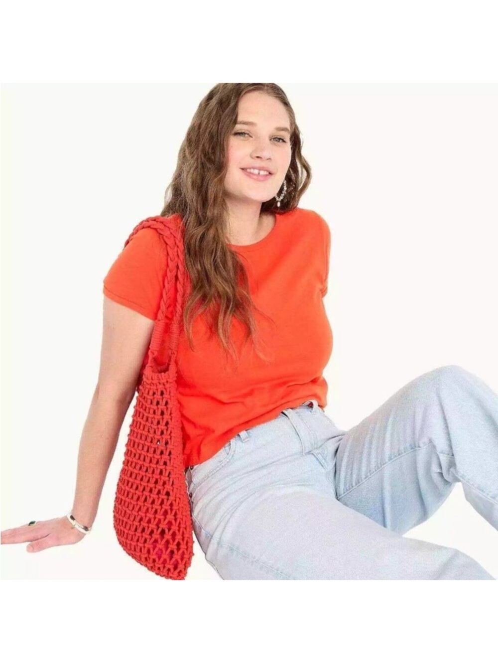 J. Crew - 90’s Cropped Organic Slub Cotton Tee in Vibrant Flame Red